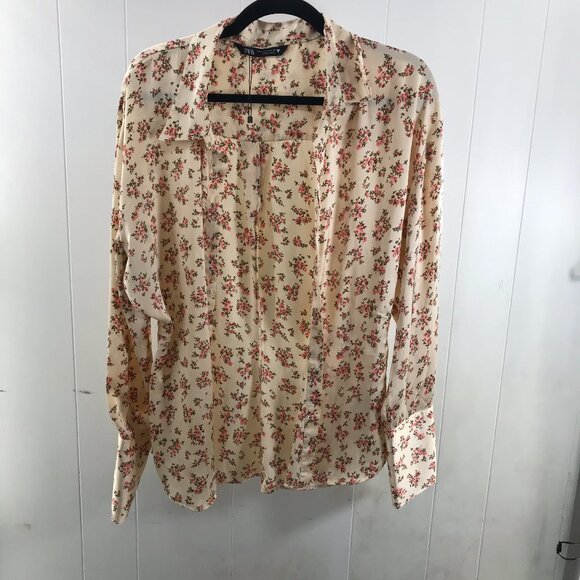 Zara floral button up poly charmeuse blouse size M - Picture 1 of 5
